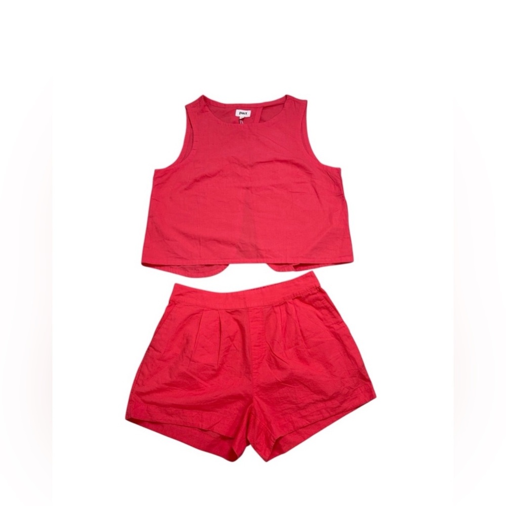 Pact Women’s L Coral Canopy Linen Blend High-Waisted Short & Matching Tank Set